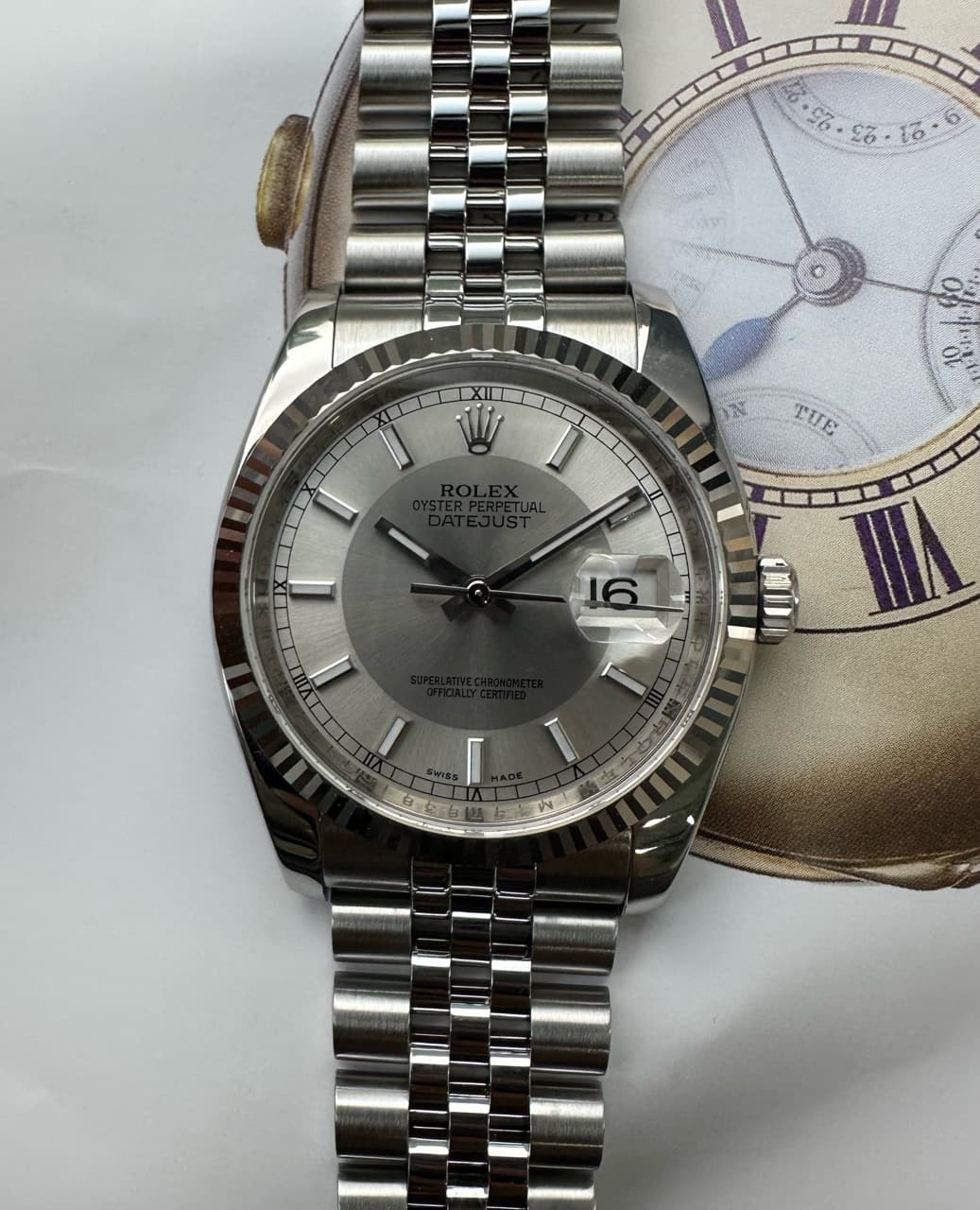 Rolex Datejust Silver Two Tone Dial Stick Index 116234