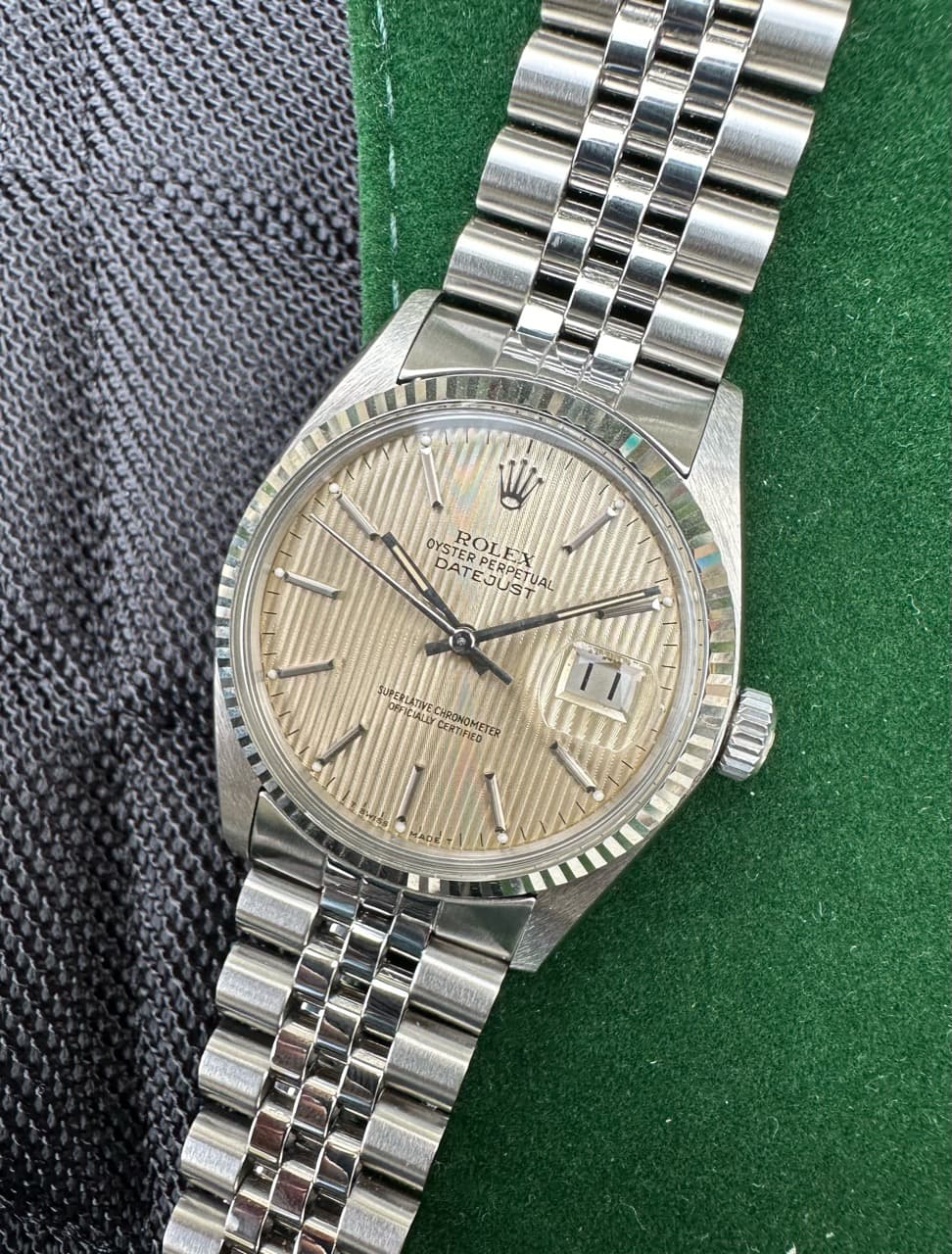 Rolex DateJust Steel Cream Tapestry Dial 16014
